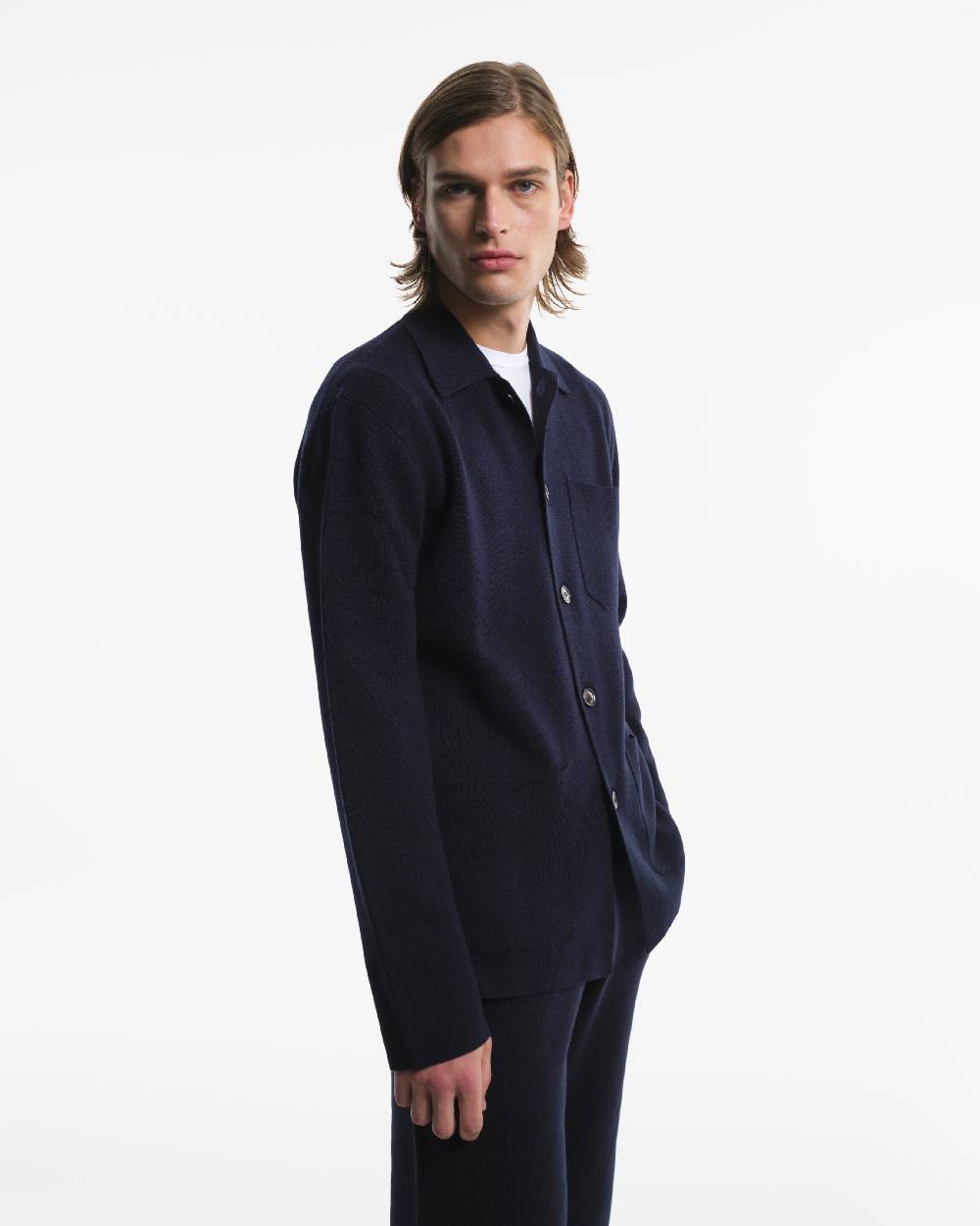 Piacenza 1733 Camicia in Lana blu Nuovo