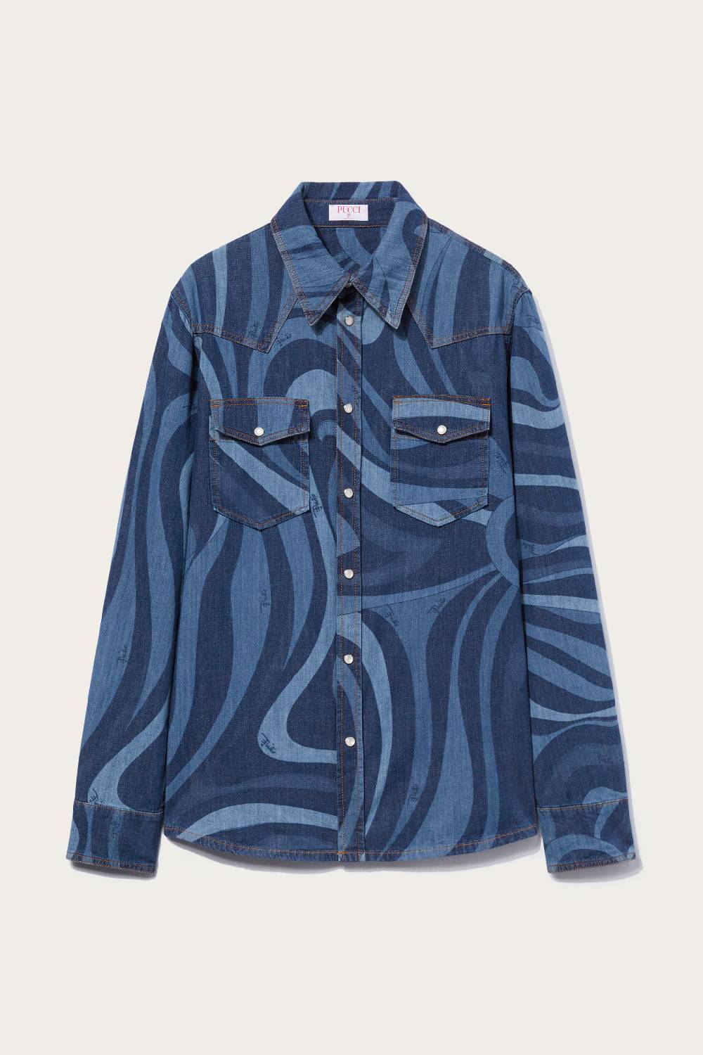 Pucci Camicia in denim con stampa Marmo Vendita Economica