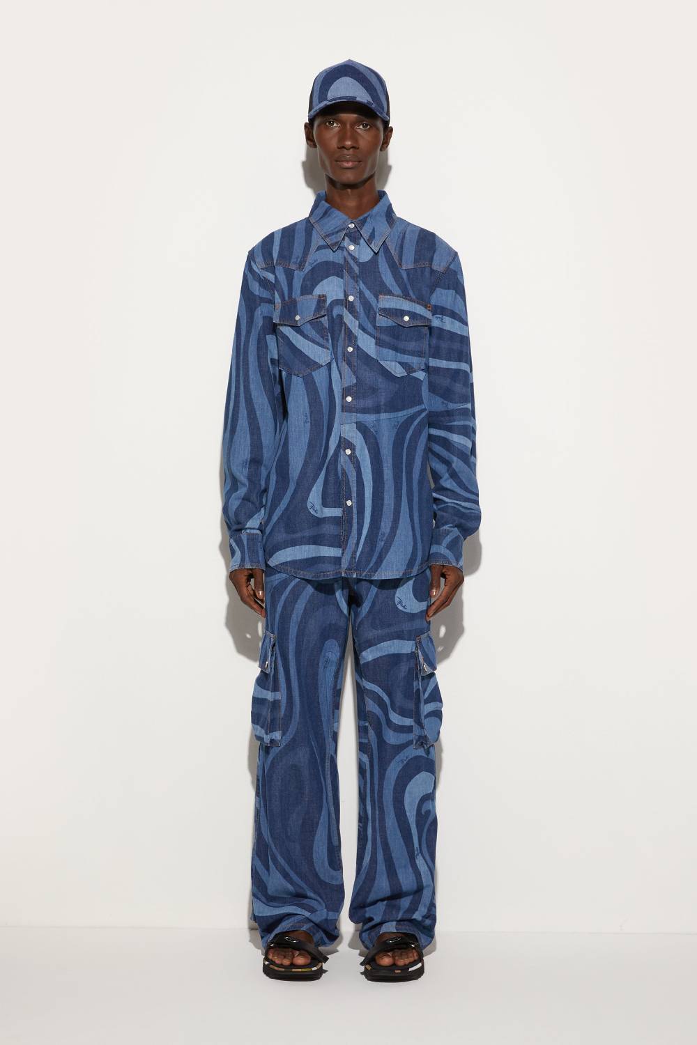 Pucci Camicia in denim con stampa Marmo Vendita Economica