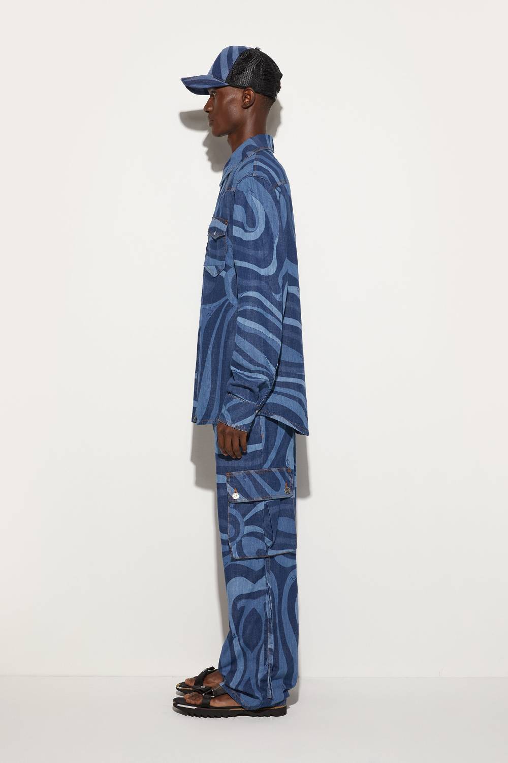 Pucci Camicia in denim con stampa Marmo Vendita Economica