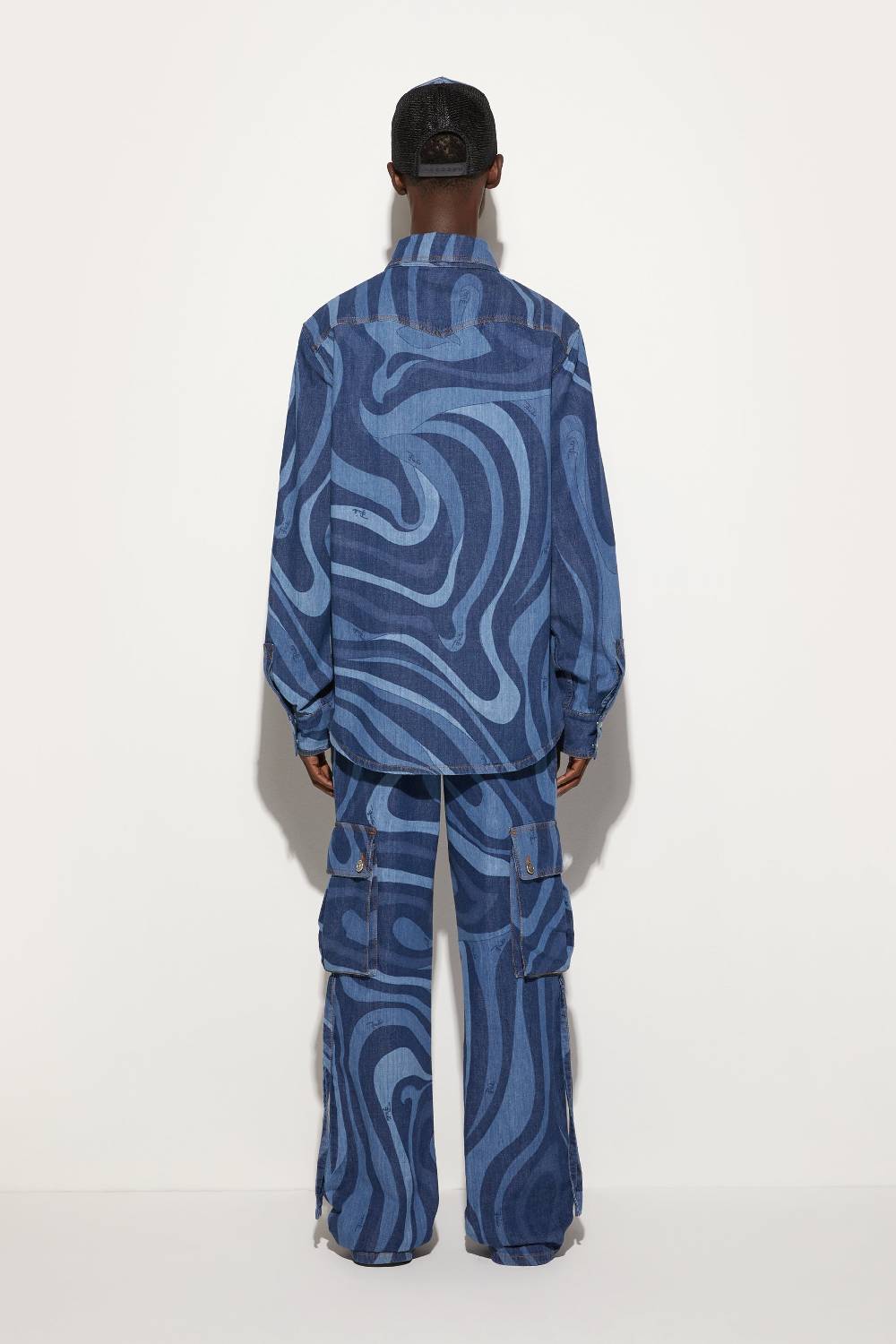 Pucci Camicia in denim con stampa Marmo Vendita Economica