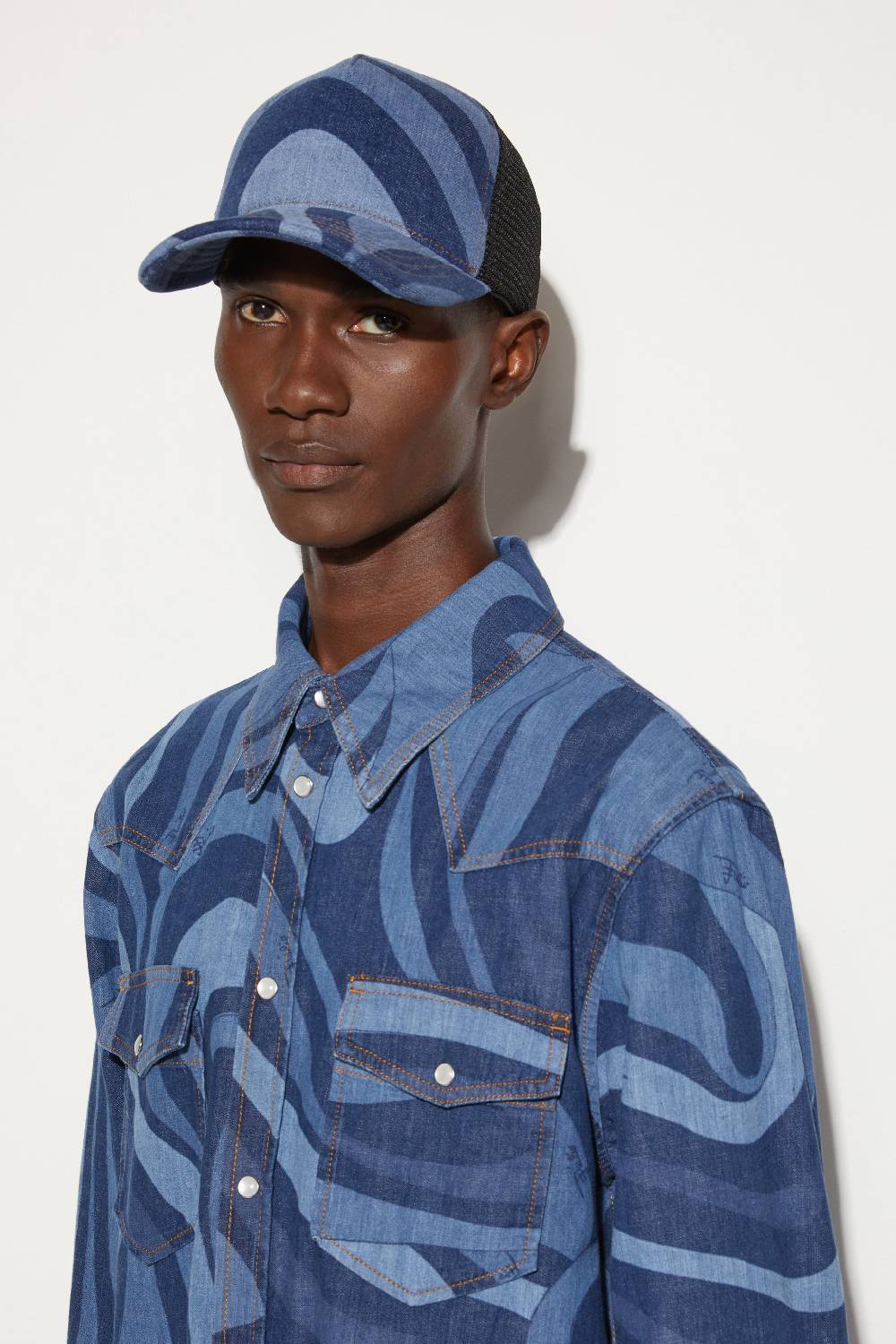 Pucci Camicia in denim con stampa Marmo Vendita Economica