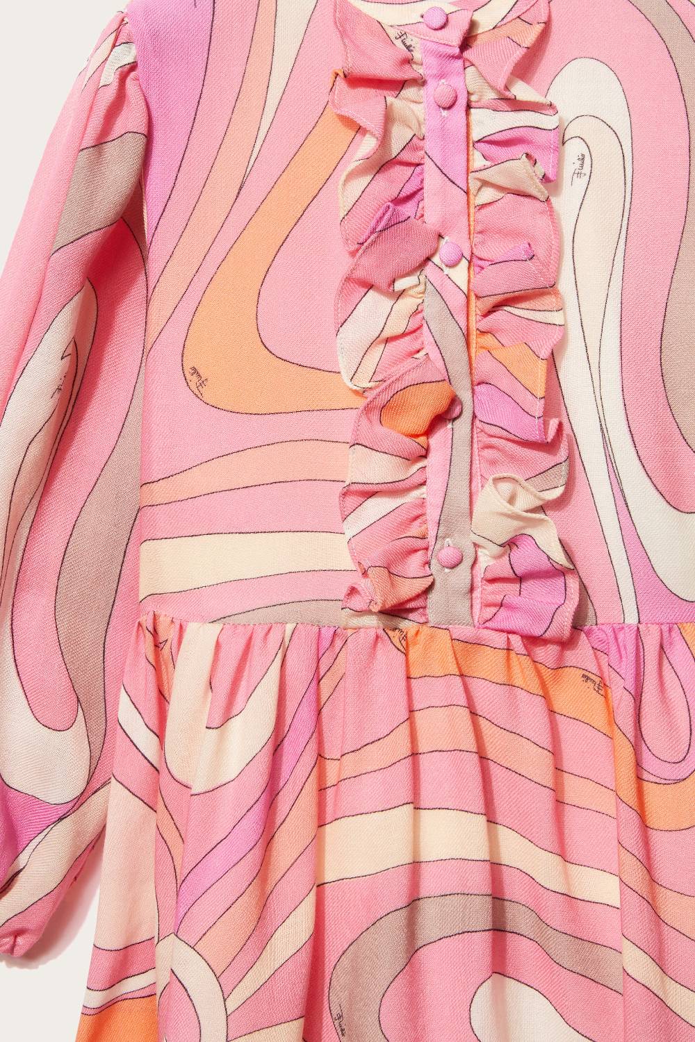 Pucci Marmo-Print Ruffled Wool Dress Vendita Economica