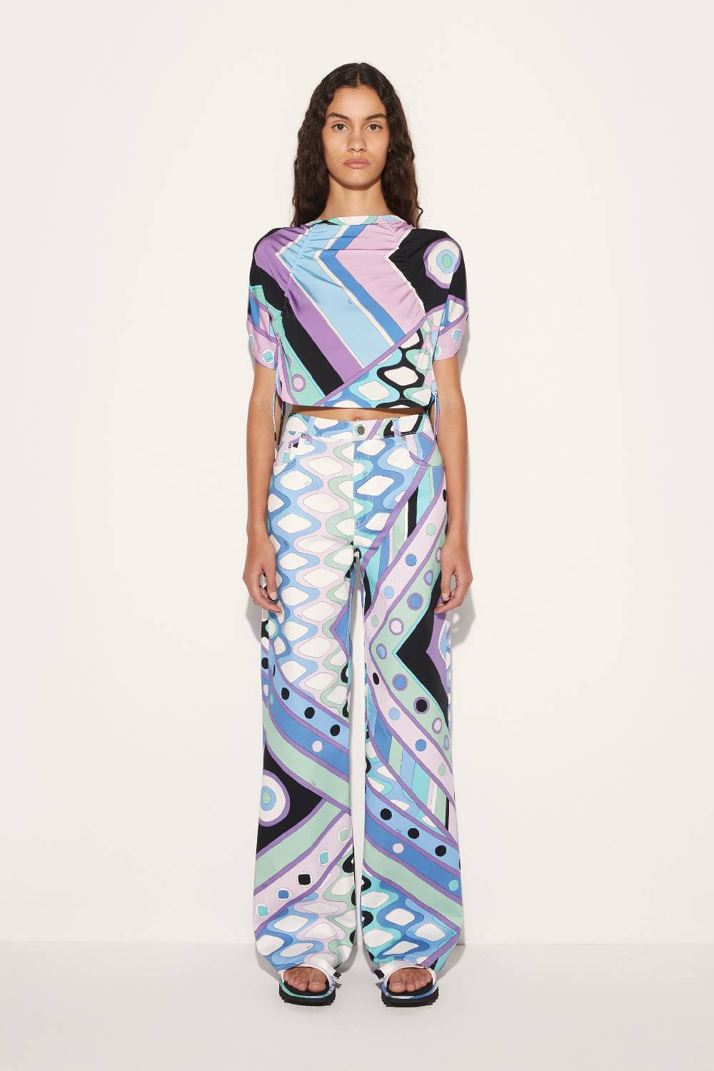Pucci Pantaloni a gamba ampia con stampa Vivara Italy