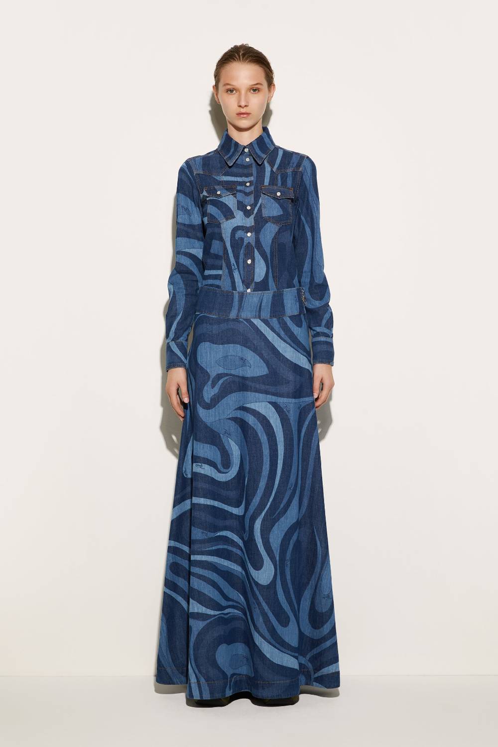 Pucci Gonna lunga in denim con stampa Marmo In Vendita