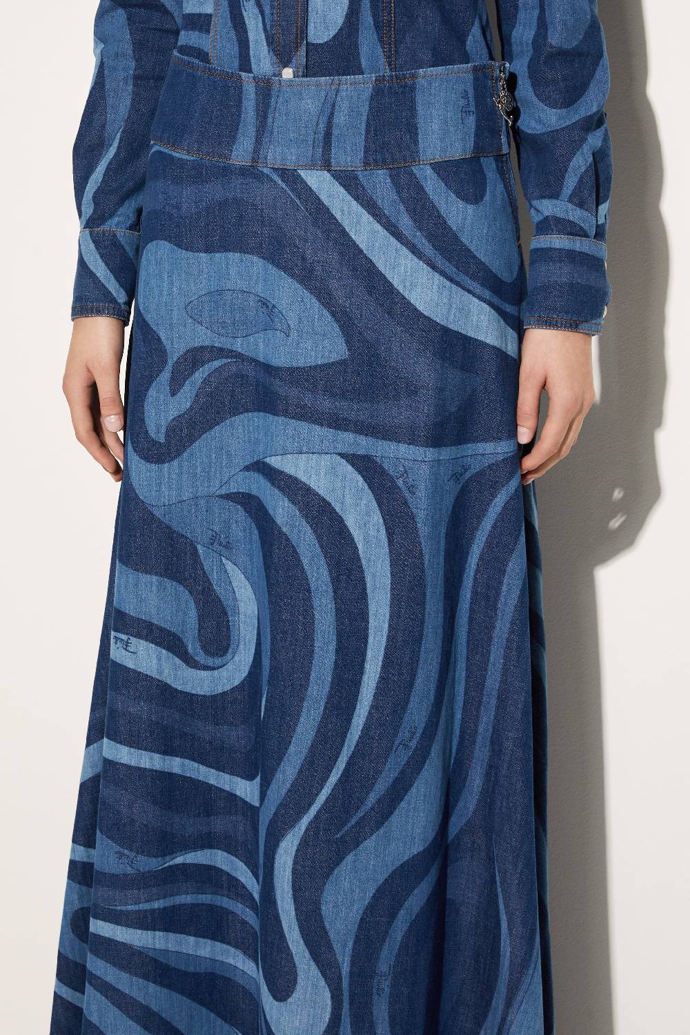 Pucci Gonna lunga in denim con stampa Marmo In Vendita