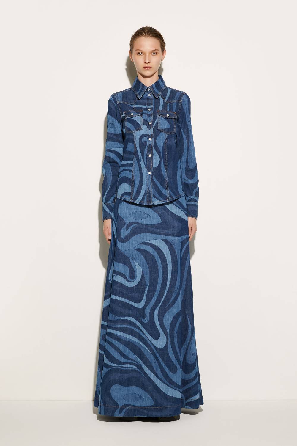 Pucci Camicia in denim con stampa Marmo Hotsell