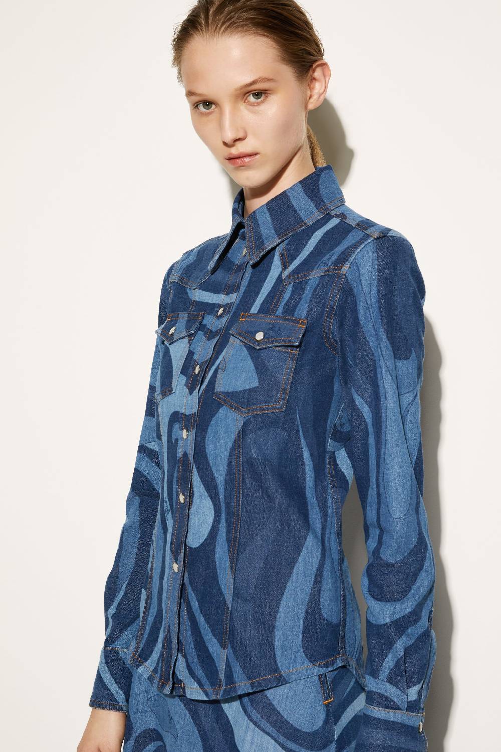 Pucci Camicia in denim con stampa Marmo Hotsell