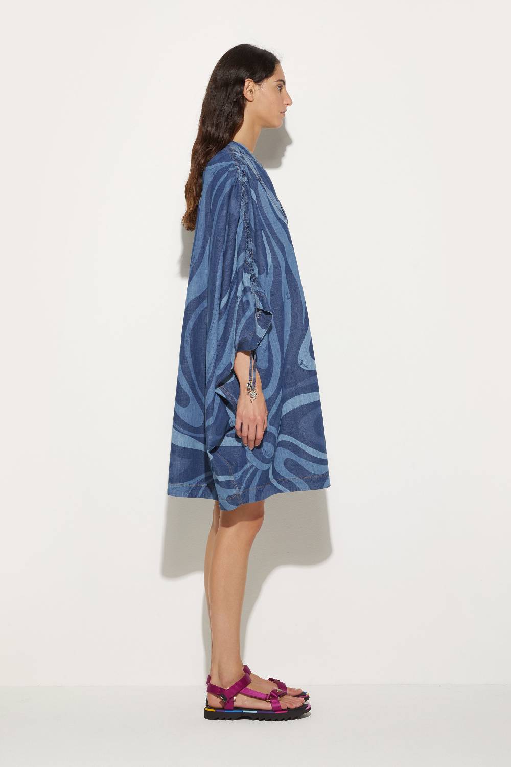 Pucci Abito kaftano in denim con stampa Marmo Vendita Economica