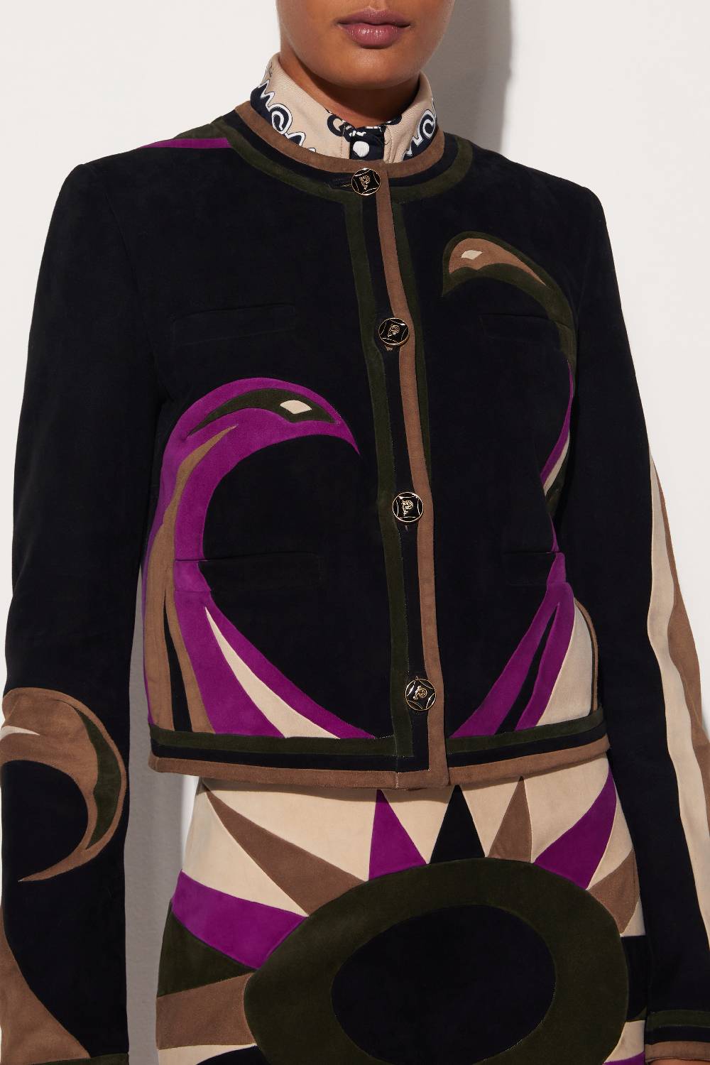 Pucci Giacca in pelle scamosciata con motivo Cigni Sconti questo mese