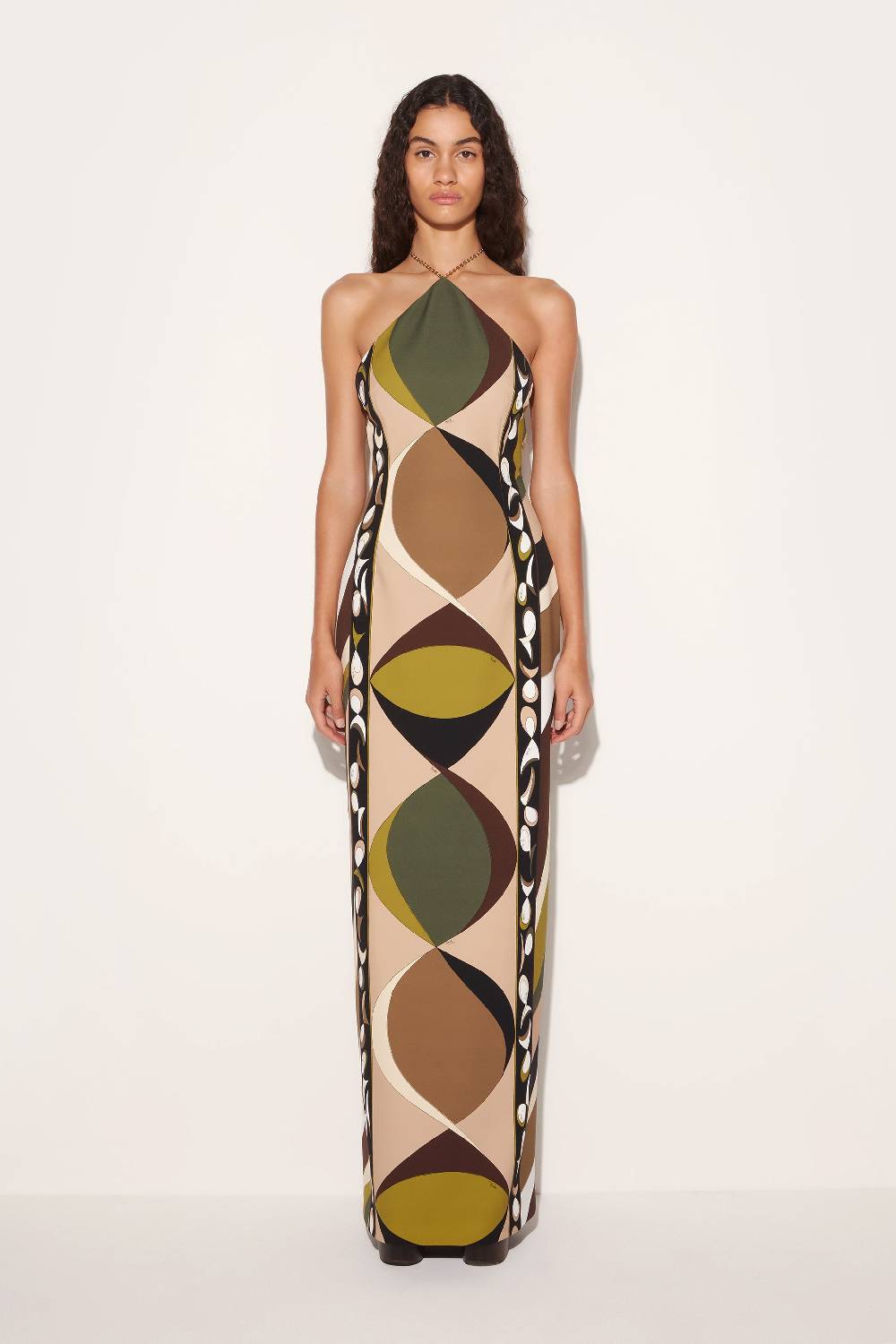 Pucci Abito lungo con scollo all'americana e stampa Pesci Bestseller