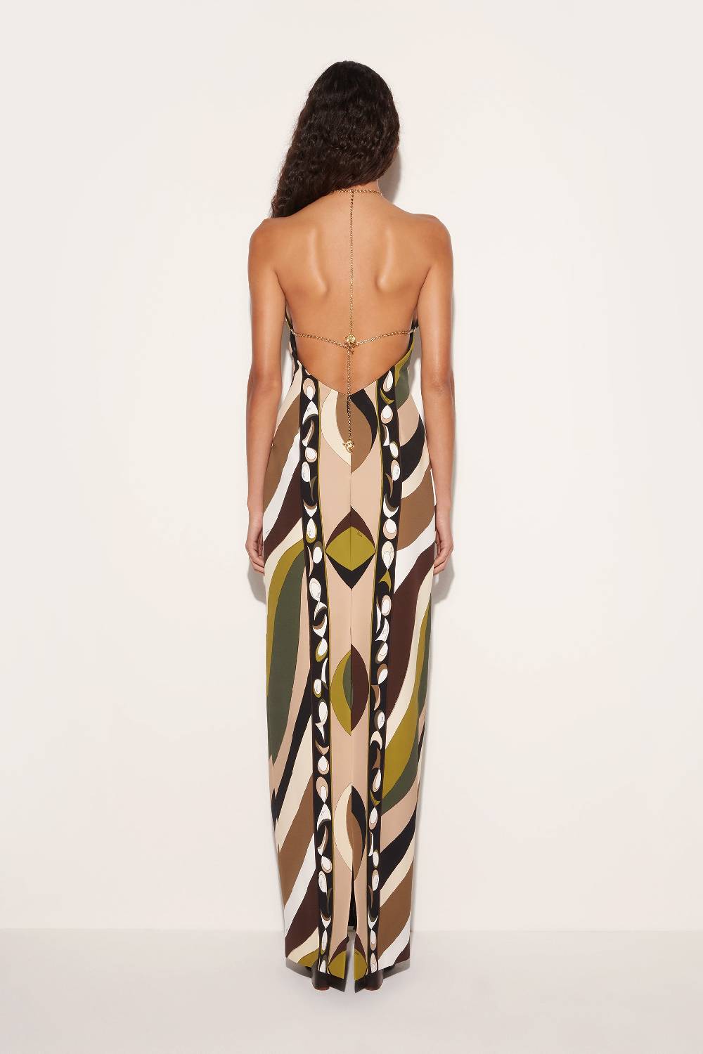 Pucci Abito lungo con scollo all'americana e stampa Pesci Bestseller