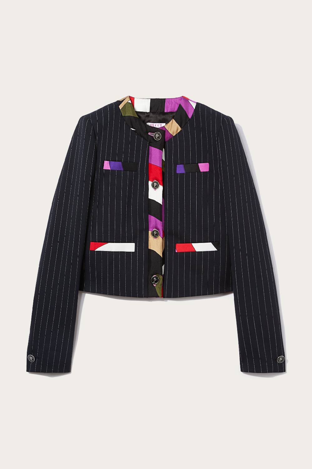 Pucci Giacca gessata con finiture Iride Discount Store per i nuovi prodotti