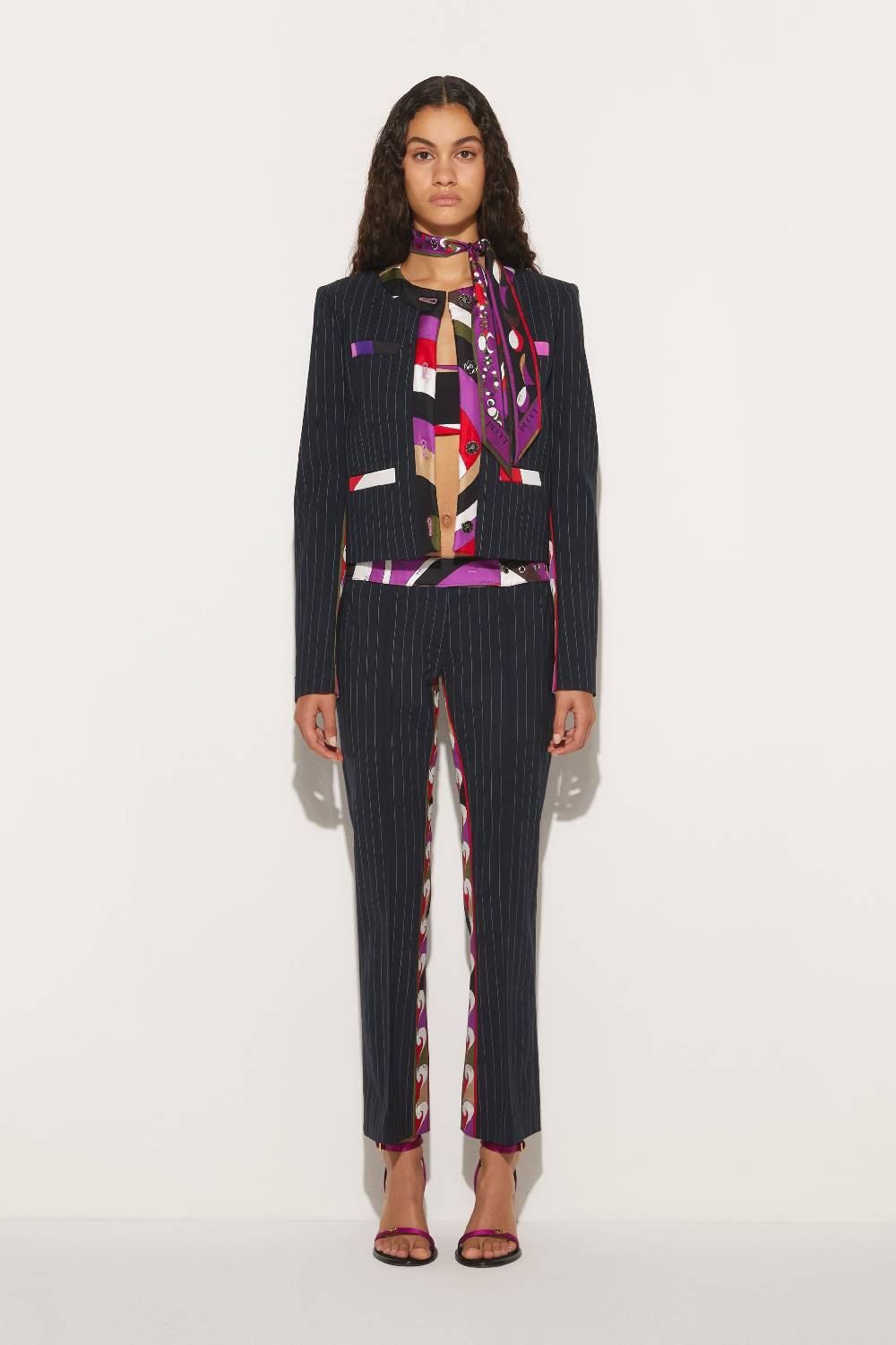 Pucci Pantaloni gessati con finiture Iride e Cigni Solo un giorno rimasto