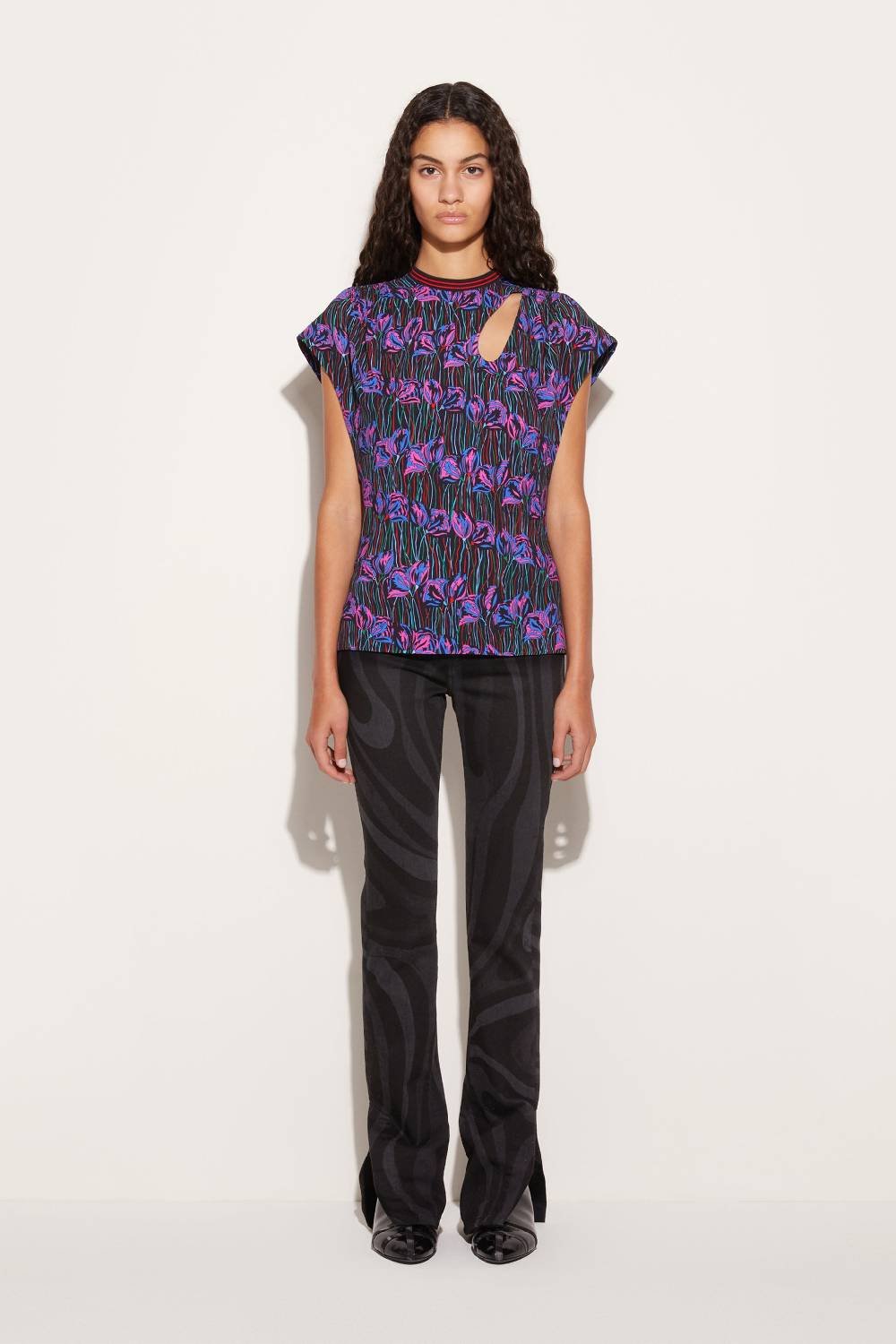 Pucci Top con stampa Fior di Loto e cut-out Vendita Calda