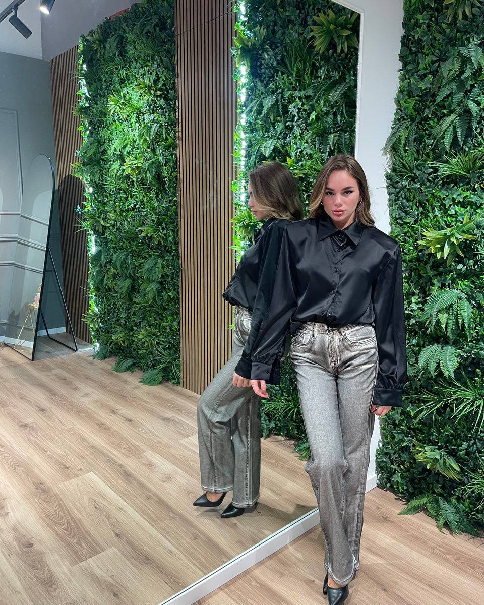 Lovely Sisters Camicia effetto raso nera 2025
