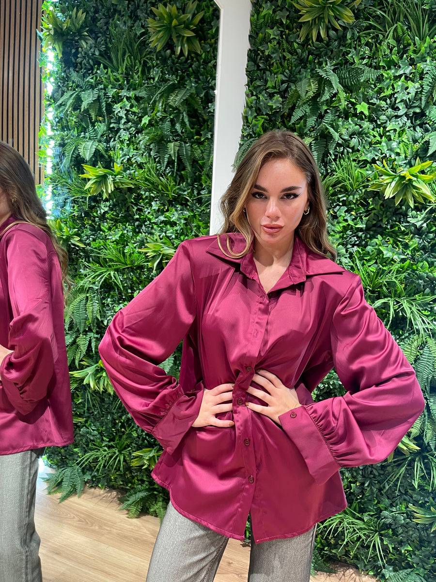 Lovely Sisters Camicia effetto raso magenta In Linea