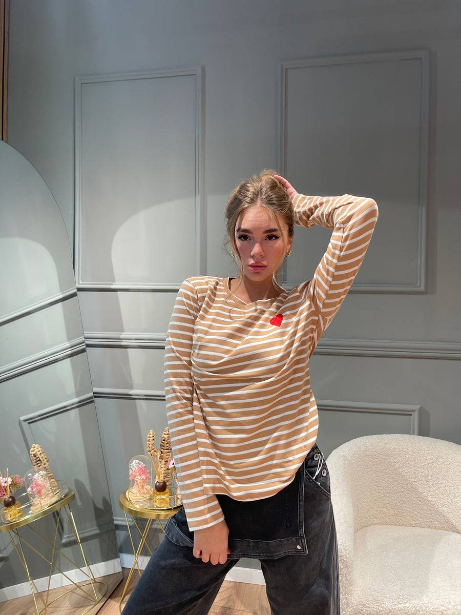Lovely Sisters Maglia Heart beige-bianca In Linea