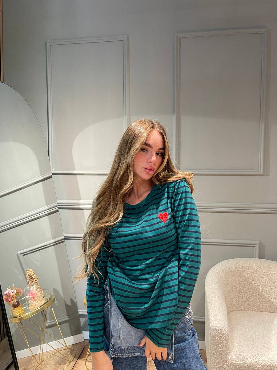 Lovely Sisters Maglia Heart verde-blu Nuovo