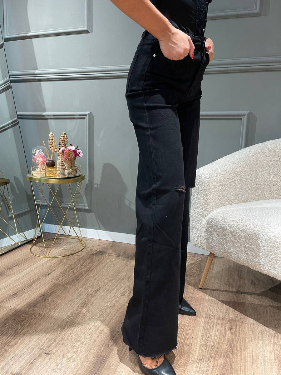 Lovely Sisters Jeans nero a palazzo In Saldo