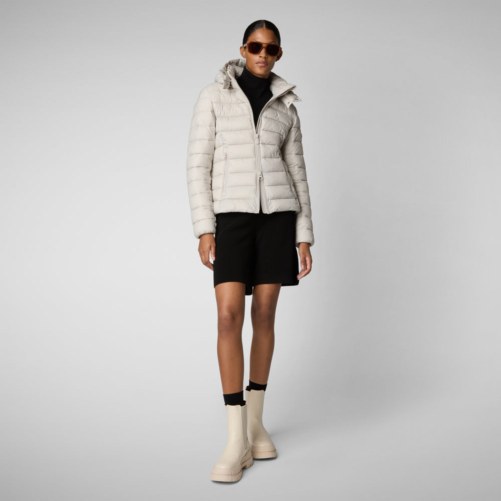 Save the duck PIUMINO ANIMAL FREE CON CAPPUCCIO DONNA AMELIE BEIGE CHIARO Spedizione Gratuita