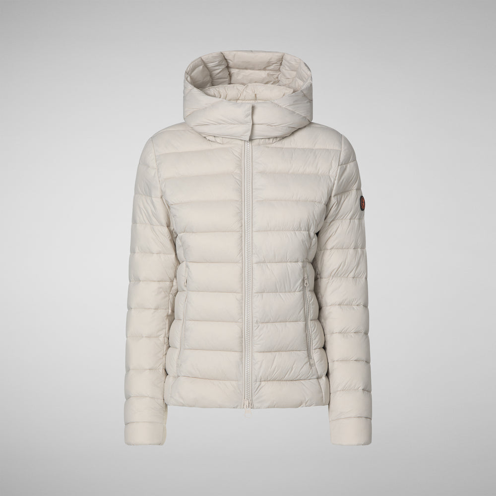 Save the duck PIUMINO ANIMAL FREE CON CAPPUCCIO DONNA AMELIE BEIGE CHIARO Spedizione Gratuita
