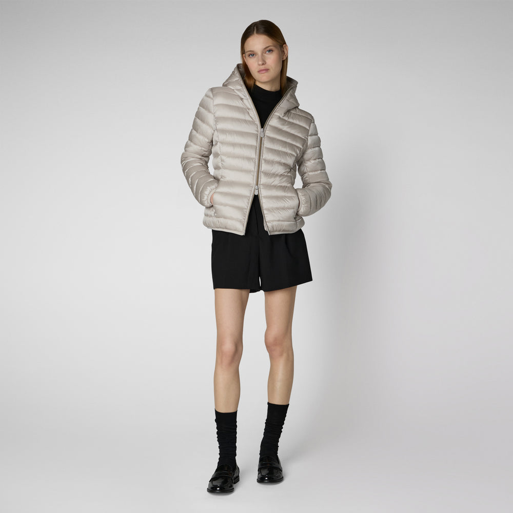 Save the duck PIUMINO ANIMAL FREE CON CAPPUCCIO DONNA ALEXIS RAINY BEIGE Fino Al -60%