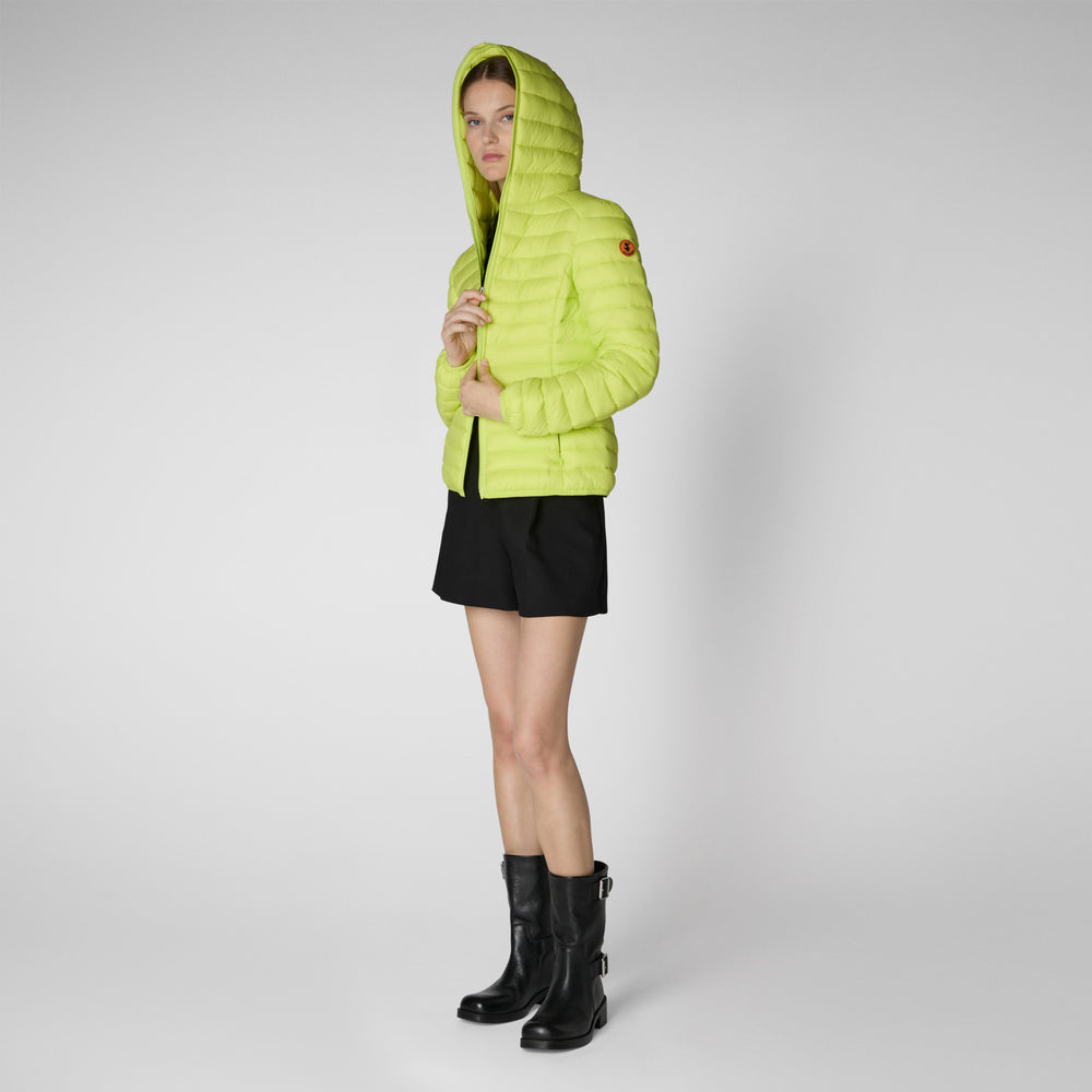 Save the duck PIUMINO ANIMAL FREE CON CAPPUCCIO DONNA DAISY VERDE LIME Saldi Di Fabbrica