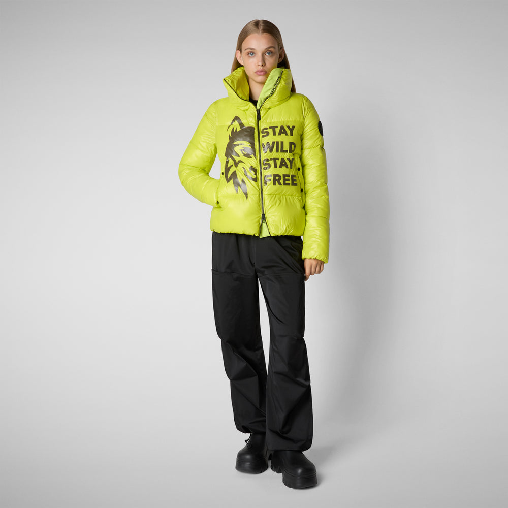 Save the duck GIACCA DONNA IVY VERDE LIME WOLF PRINT In Saldo