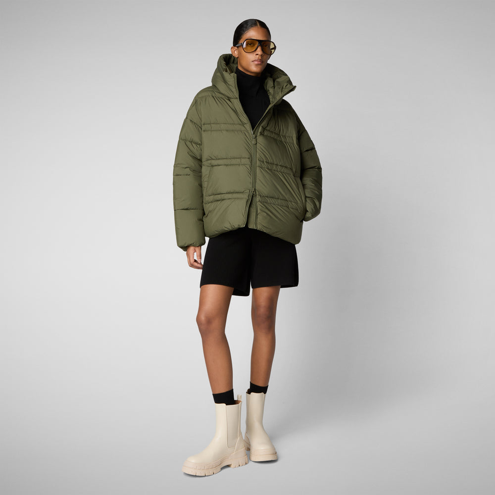Save the duck PIUMINO ANIMAL FREE CON CAPPUCCIO DONNA KERI VERDE FORESTA 2025