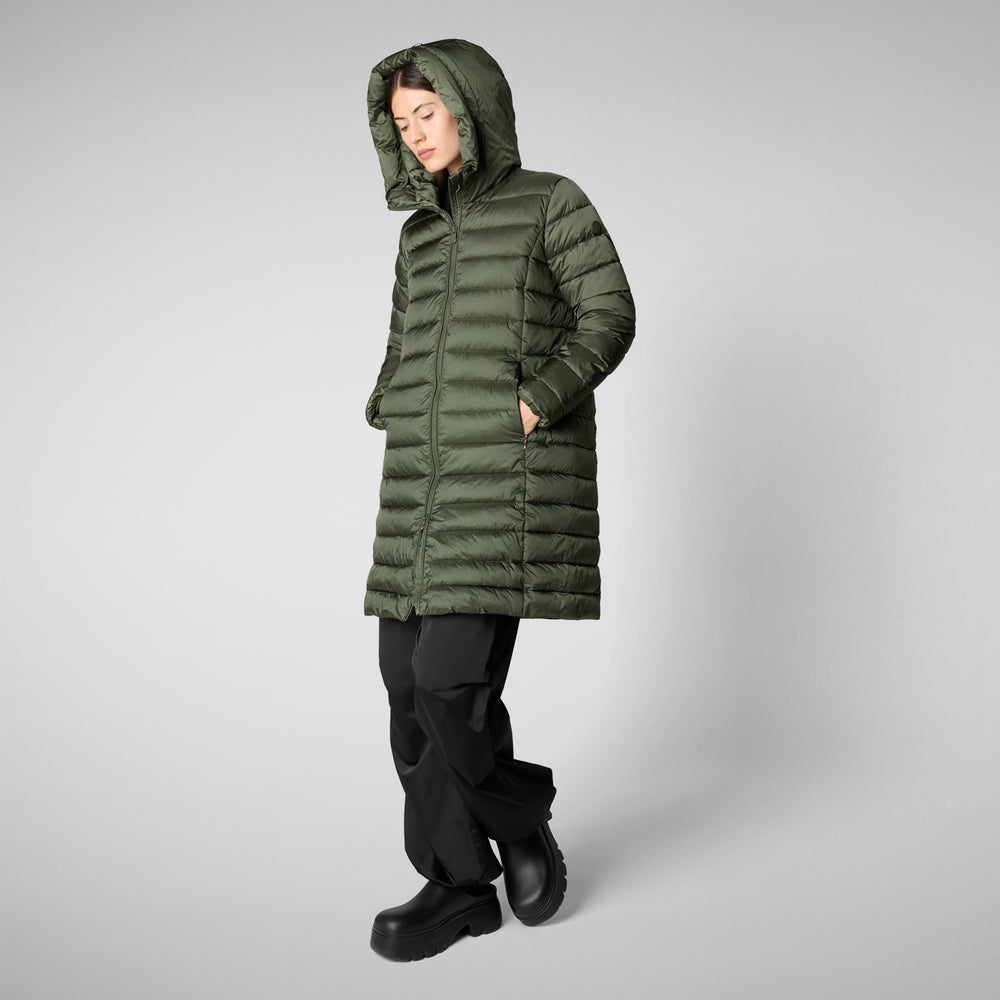 Save the duck PIUMINO ANIMAL FREE CON CAPPUCCIO DONNA SAFFRON VERDE TIMO Nuovo