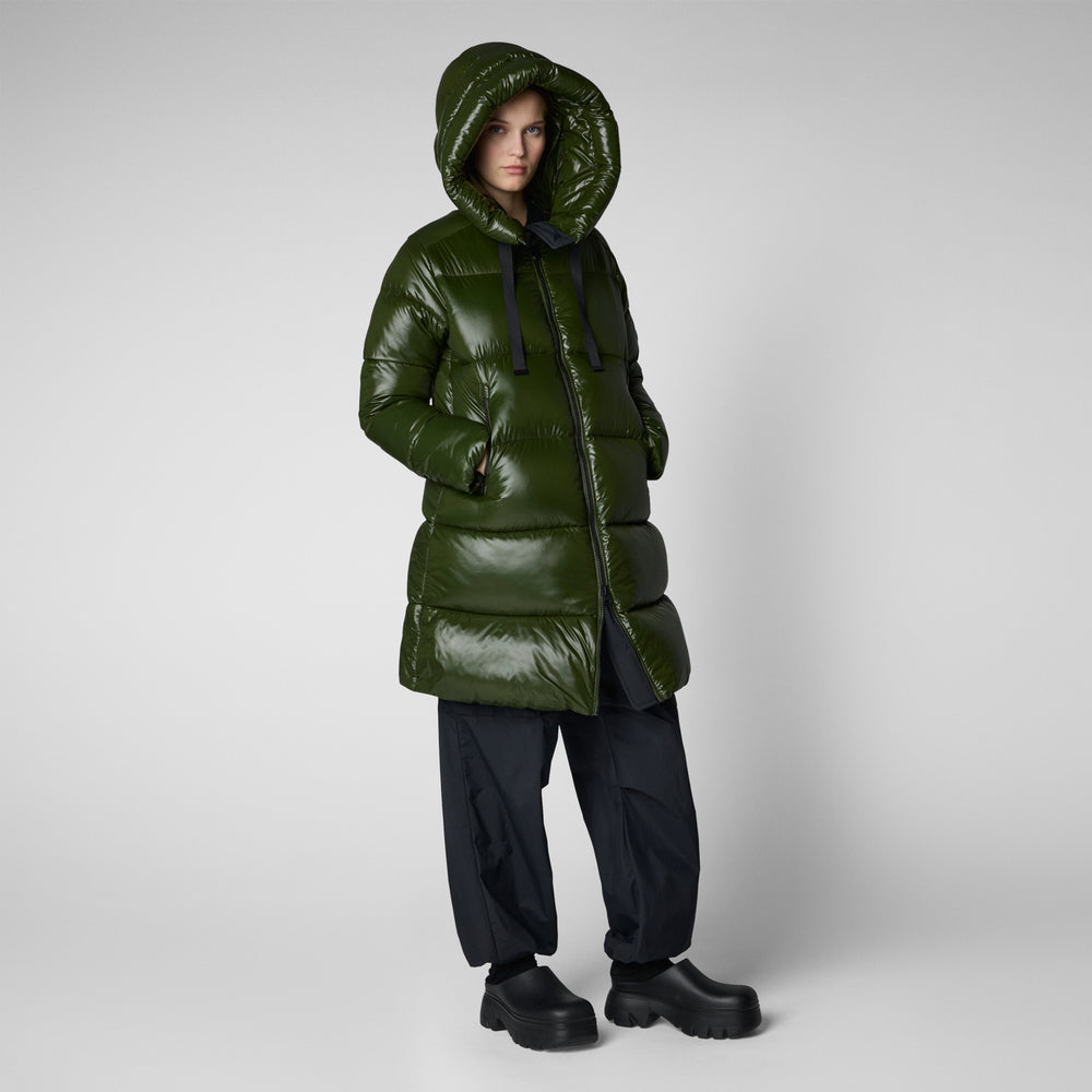 Save the duck PIUMINO ANIMAL FREE CON CAPPUCCIO DONNA ISABEL VERDE BOSCO Vendite Flash