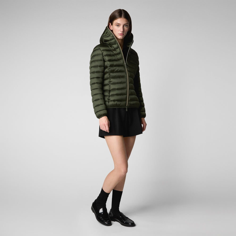 Save the duck PIUMINO ANIMAL FREE CON CAPPUCCIO DONNA ALEXIS VERDE BOSCO Nuova