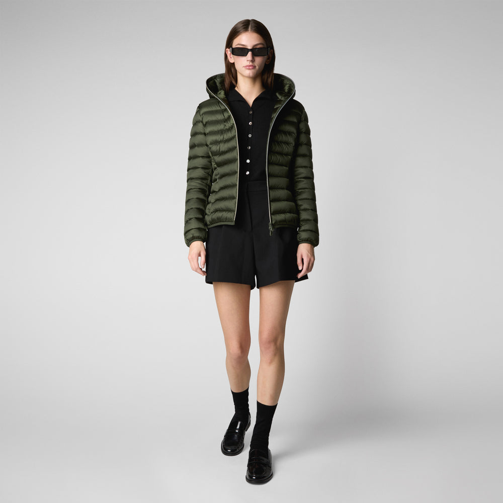 Save the duck PIUMINO ANIMAL FREE CON CAPPUCCIO DONNA ALEXIS VERDE BOSCO Nuova