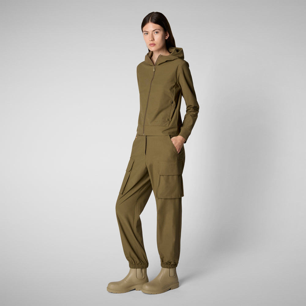 Save the duck FELPA CON CAPPUCCIO DONNA PEAR VERDE MUSCHIO In Saldo