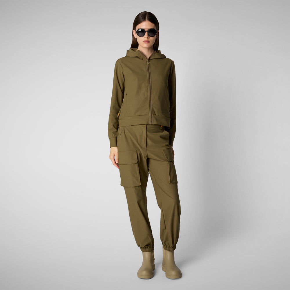 Save the duck FELPA CON CAPPUCCIO DONNA PEAR VERDE MUSCHIO In Saldo