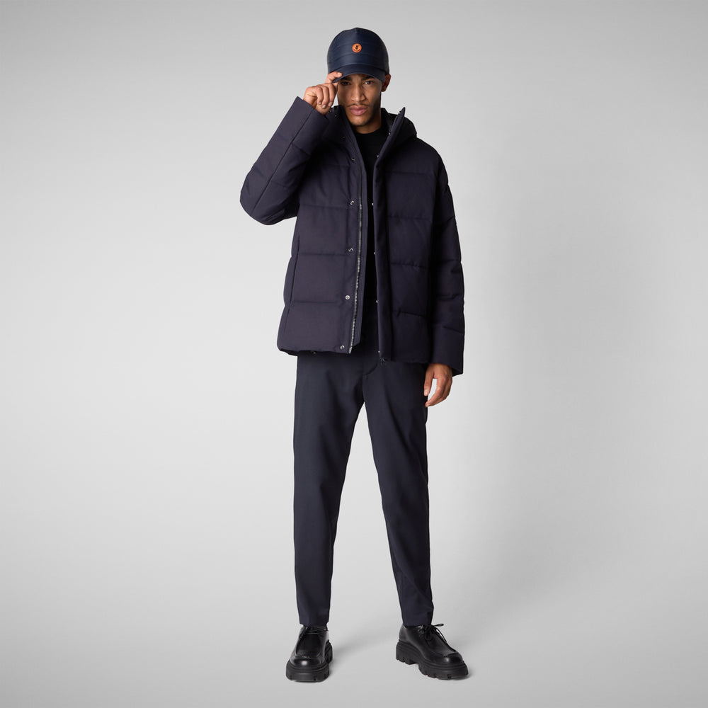 Save the duck PIUMINO ANIMAL FREE CON CAPPUCCIO UOMO FINNIAN BLU NERO Consegna Veloce