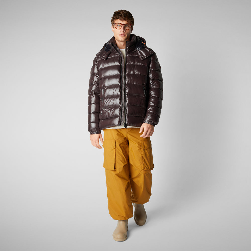 Save the duck PIUMINO ANIMAL FREE CON CAPPUCCIO UOMO FLORIAN MARRONE NERO Presa