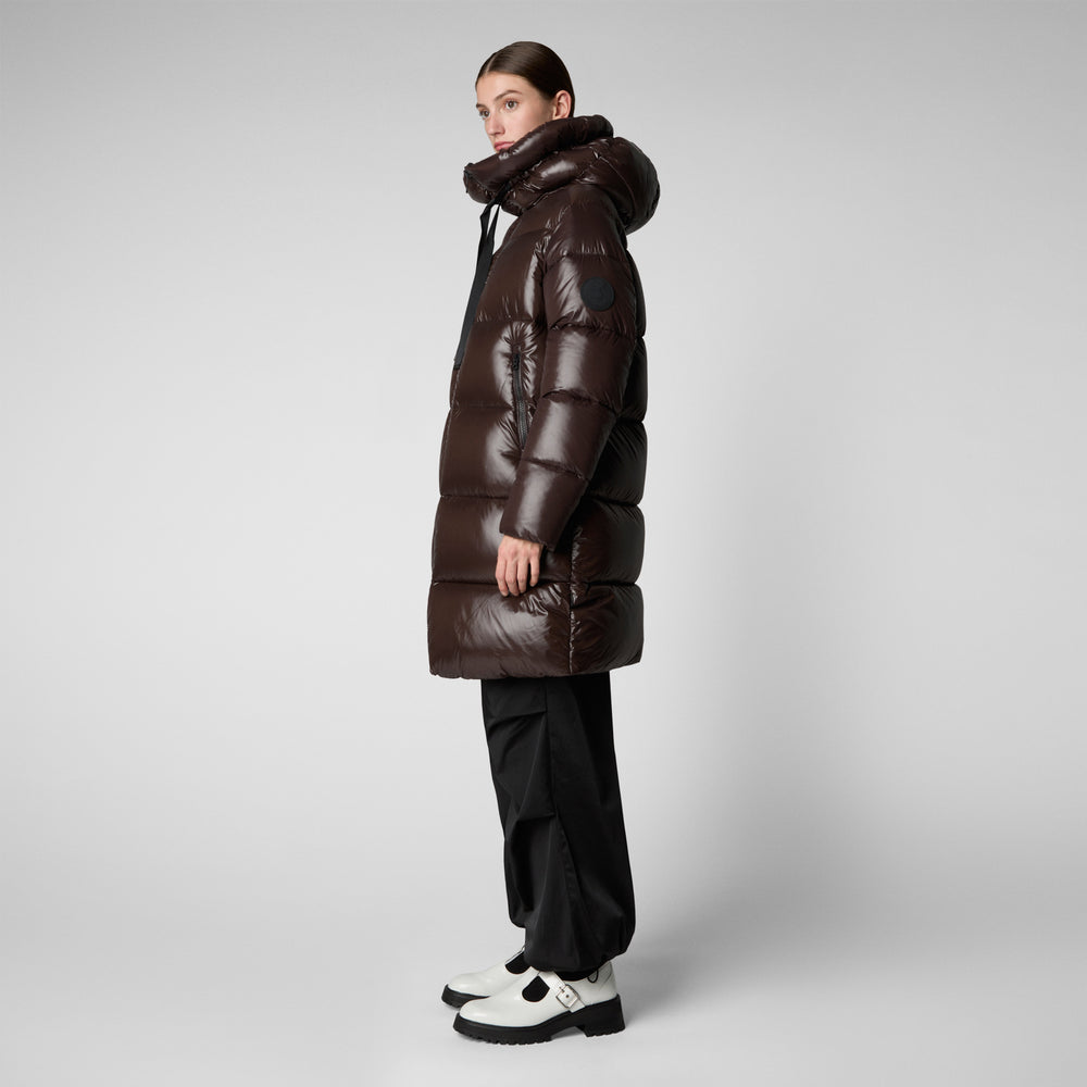 Save the duck PIUMINO ANIMAL FREE CON CAPPUCCIO DONNA ISABEL MARRONE NERO Promozione Limitata