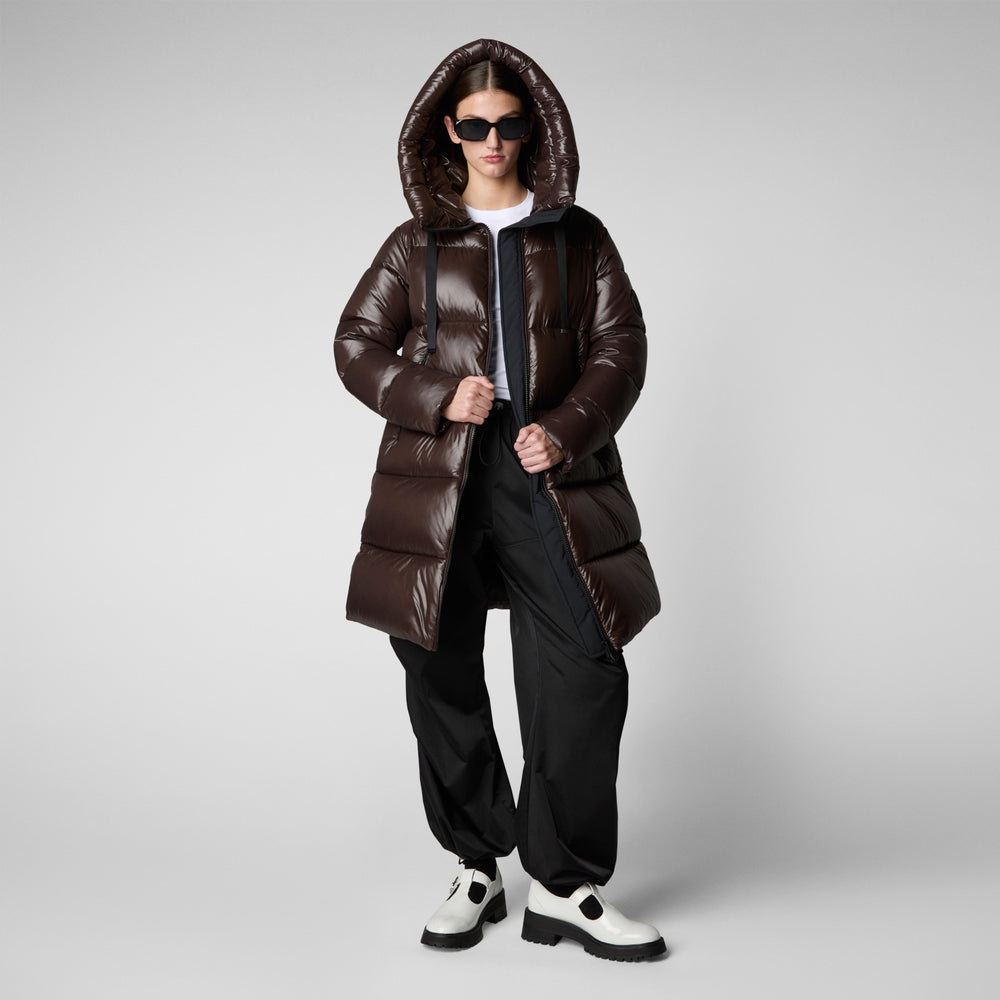 Save the duck PIUMINO ANIMAL FREE CON CAPPUCCIO DONNA ISABEL MARRONE NERO Promozione Limitata