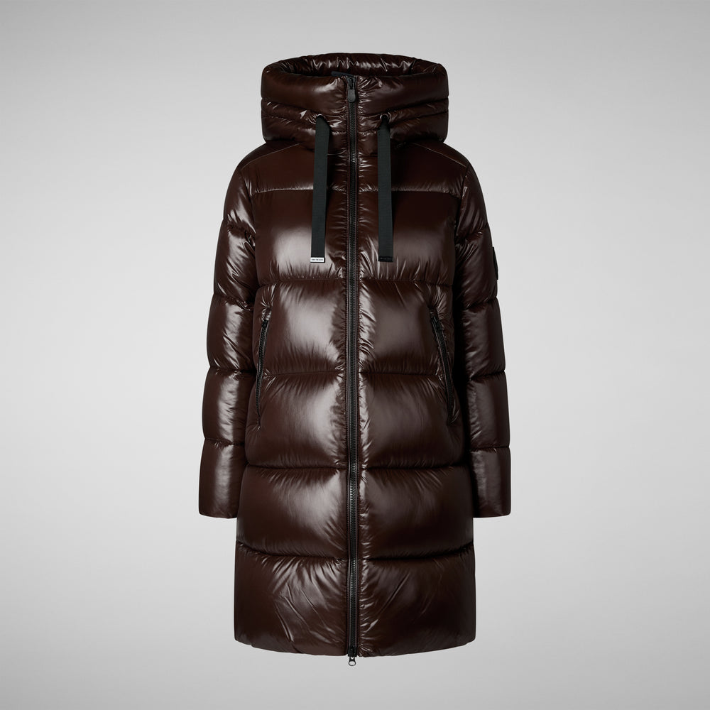 Save the duck PIUMINO ANIMAL FREE CON CAPPUCCIO DONNA ISABEL MARRONE NERO Promozione Limitata