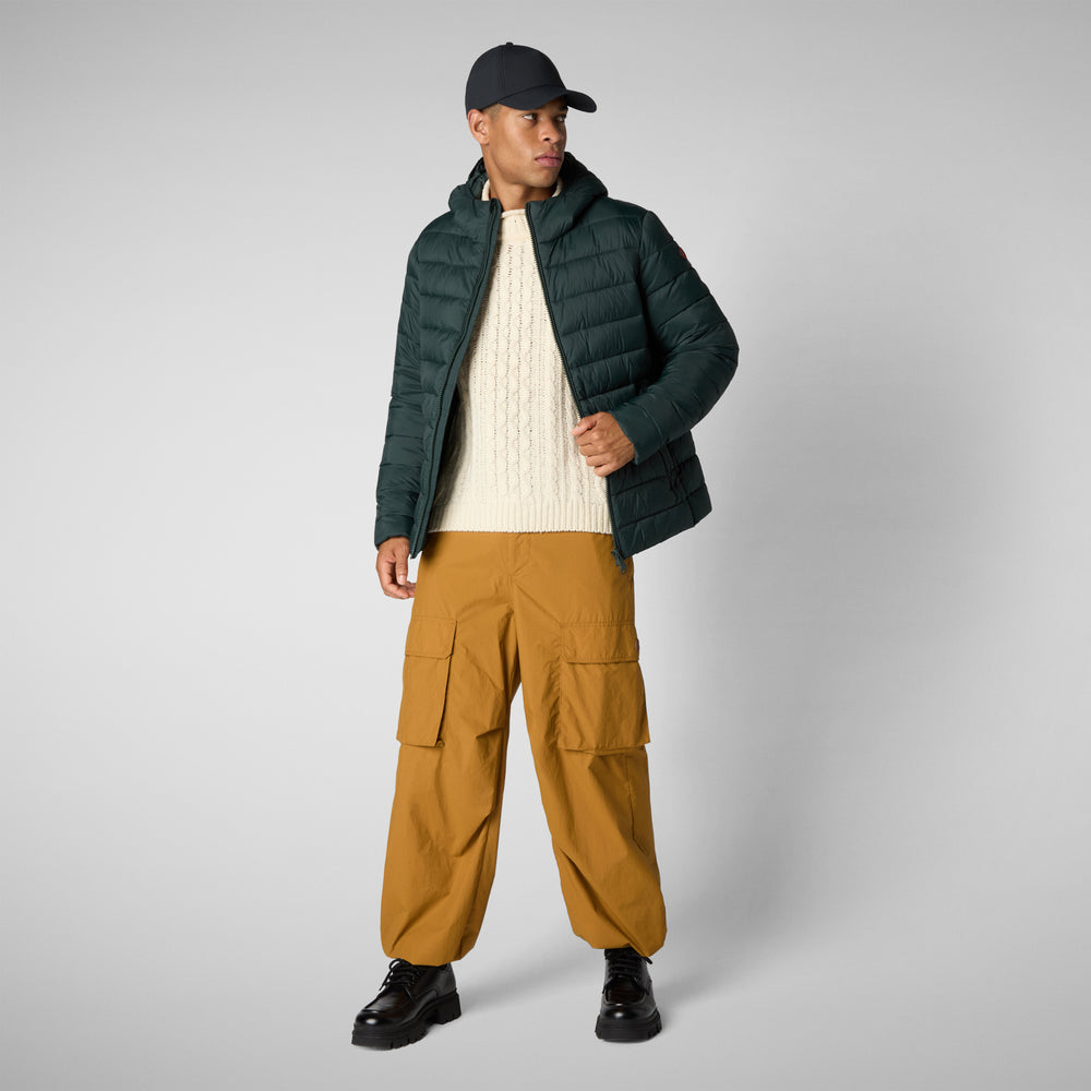 Save the duck PIUMINO ANIMAL FREE CON CAPPUCCIO UOMO HECTOR VERDE NERO Consegna Veloce