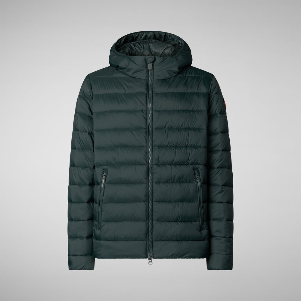 Save the duck PIUMINO ANIMAL FREE CON CAPPUCCIO UOMO HECTOR VERDE NERO Consegna Veloce