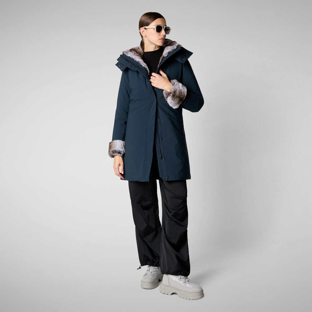 Save the duck PARKA DONNA CON CAPPUCCIO SAMANTAH BLU NERO Fino Al -60%