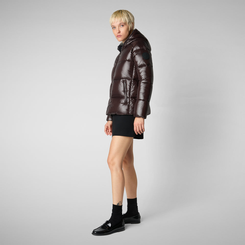 Save the duck PIUMINO ANIMAL FREE CON CAPPUCCIO DONNA LOIS MARRONE NERO Presa
