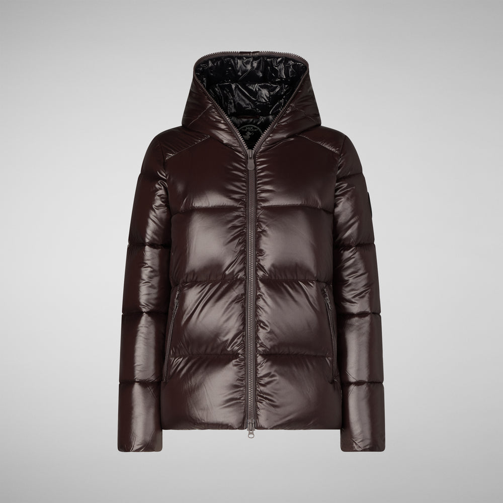 Save the duck PIUMINO ANIMAL FREE CON CAPPUCCIO DONNA LOIS MARRONE NERO Presa