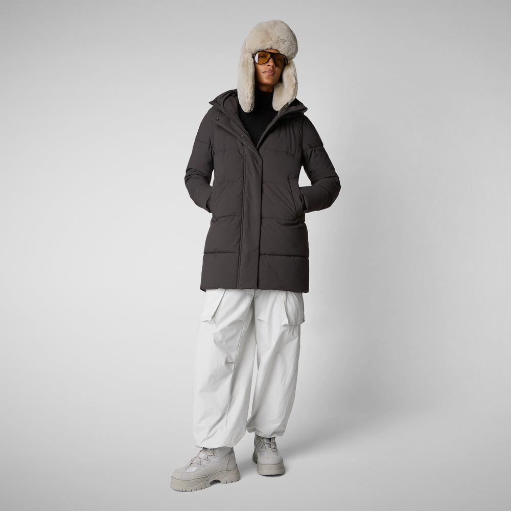 Save the duck PARKA DONNA CON CAPPUCCIO BETHANY BROWN NERO Saldi Di Fabbrica
