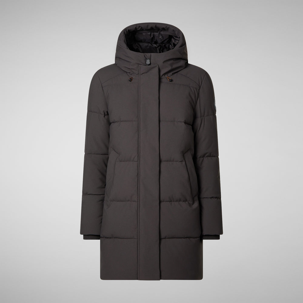 Save the duck PARKA DONNA CON CAPPUCCIO BETHANY BROWN NERO Saldi Di Fabbrica