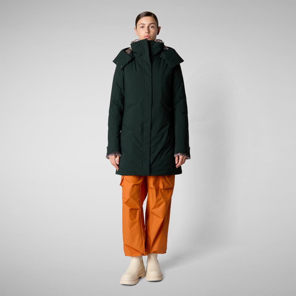 Save the duck PARKA DONNA CON CAPPUCCIO SAMANTAH VERDE NERO Nuova