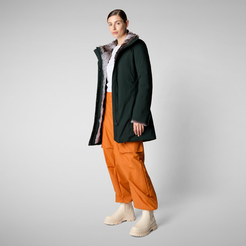 Save the duck PARKA DONNA CON CAPPUCCIO SAMANTAH VERDE NERO Nuova